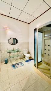a bathroom with a toilet and a mirror at Yahana Beach Villa in Negombo