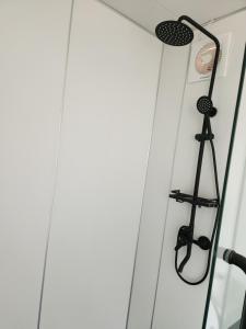 a shower stall with a shower at Woodland Edge in Greenvale