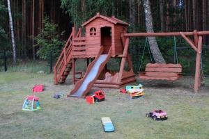 a playground with a slide and toys in the grass at Siedlisko Dąb w Lubogoszczy koło Sławy in Sława