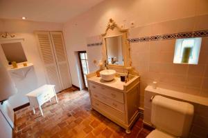 a bathroom with a sink and a mirror at Charmante longère en plein coeur du Perche in La Patrie +19 photos