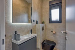un bagno con lavandino, WC e specchio di Villa Gigi - Happy Rentals a Višnjan (Visignano) Altre 38 foto