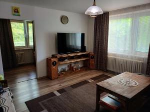 a living room with a flat screen tv and a table at MK Apartment Hron in Podbrezová