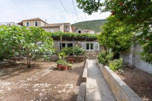 a house with potted plants in front of it at Apartments Martinis in Vis