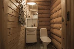 a bathroom with a toilet and a sink at Huvila Kivitasku - Arkea pakoon in Kutemajärvi