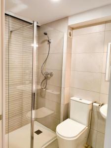 a bathroom with a toilet and a shower at Apartamentos Loft Urdaibai Bermeo in Bermeo