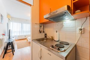 une petite cuisine avec un évier et une cuisinière dans l'établissement ApartStudio 224 - Zagreb - WIFI, à Zagreb