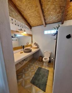 a bathroom with a sink and a toilet in a room at Casa Bonita in El Pescadero