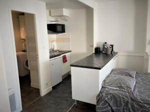 リモージュにあるSTUDIO double 31 centre de LIMOGES WIFIの白い小さなキッチン(シンク、ベッド付)