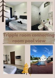 a collage of pictures of a room at Wakaf Tengah Cottage with pool near MRSMKT IPG UMT UNISZA , Kuala Nerus in Kuala Terengganu
