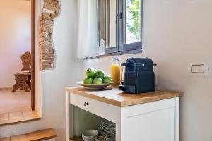 a counter with a bowl of fruit and a blender at Agriturismo PANCOLINA in San Gimignano