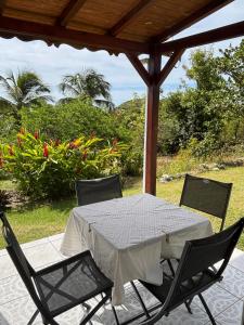 a table and chairs sitting under a gazebo at Au Gré des Alizés - Kaz Soley Péyi in Capesterre-de-Marie-Galante