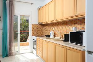 a kitchen with a sink and a microwave at Holiday Apartment Fourka in Skala Fourkas