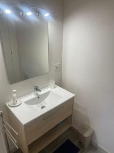 a bathroom with a sink and a mirror at Casa Belvedere in Sasso Pisano