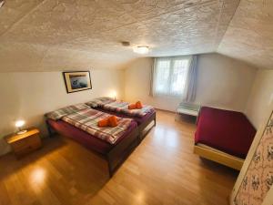 贝阿滕贝格Chalet Lilo 2 Zimmer top mountain view的一间带床和沙发的大卧室