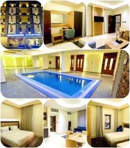 un collage de cuatro fotos de una piscina en Maskan Alolya Serviced Apartment, en Al Khobar