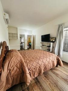 a bedroom with a bed and a flat screen tv at esfuerzo in La Punta