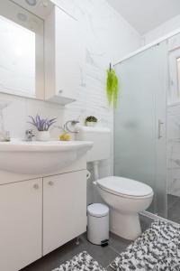 シベニクにあるLana Šibenikのトイレと洗面台を備えた白いバスルーム +12枚の写真