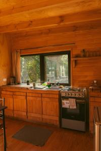 cocina con fogones y ventana en Indómito Refugio, en Puelo 37 fotos más
