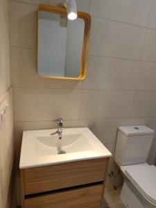une salle de bain avec un lavabo et un miroir et des toilettes dans l'établissement Esmeralda Suites 1, à Santa Cruz de Tenerife