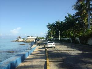 un coche blanco aparcado en una carretera junto al agua en Relax in Sunny Montego Bay, Jamaica, en Montego Bay