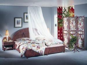 a bedroom with a bed with a canopy and a window at Hotel Hansen in Heinsberg