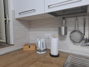a kitchen with a blender and a roll of paper towels at Casa Nicolò in Mazzeo