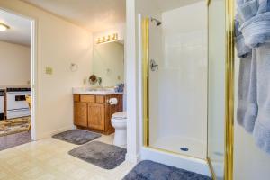 a bathroom with a shower and a toilet at Scenic Duck Creek Escape 30 Mi to Brian Head in Duck Creek Village +18 photos