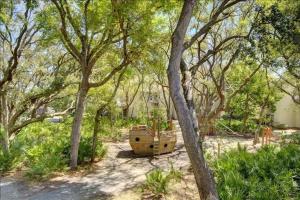 a swing in the middle of a park with trees at Villa 229 in Jekyll Island