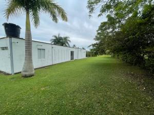 a building with a palm tree next to a grass yard at Finca La Ranchera No. 2 in Tarso