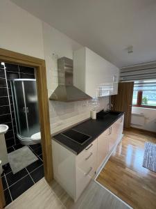 a kitchen with a sink and a counter top at Dolce apartman Zlatibor in Zlatibor