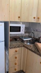 a kitchen with a sink and a microwave at Apartamento en Paseo Larios de Torre del mar in Torre del Mar