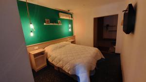 a bedroom with a bed and a green wall at El rinconcito de Lamadrid in Concordia