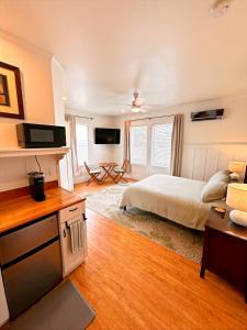 a large bedroom with a bed and a couch at Hilo Town Inn in Hilo