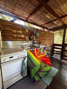 a kitchen with a stove and a sink at Fare Aito in Moorea