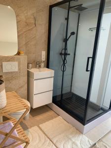 un baño con ducha y lavabo en Comme à la Maison, en Bruselas