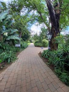 センチュリオンにあるIdle Winds Lodge and Conference Centreの街灯のある公園のレンガ道