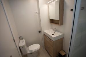 a small bathroom with a toilet and a sink at Residencia Universitaria Resa Colegio de Cuenca in Salamanca