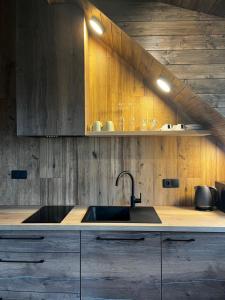 Kuchyň nebo kuchyňský kout v ubytování Apartmány Vlachovice