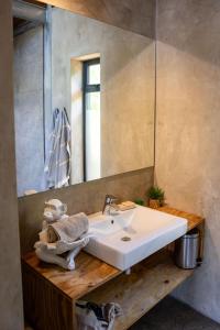 a bathroom with a white sink and a mirror at Camissa Farm in Stellenbosch +62 photos