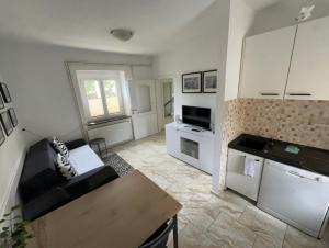 a living room with a couch and a kitchen at Apartment Marino in Senj