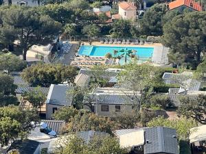 an aerial view of a resort with a pool at Domaine de l' Ile d' or in La Celle-sous-Gouzon