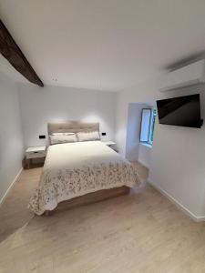 a bedroom with a bed and a flat screen tv at Tinería Lux in Lugo