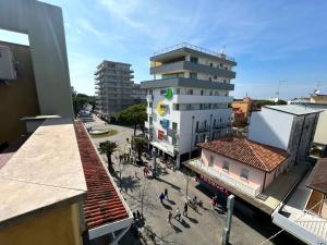 an overhead view of a city with a building at Central View Loft in Lignano Sabbiadoro