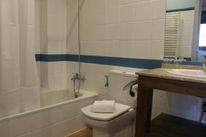 a bathroom with a toilet and a tub and a sink at Hotel Al Riu in Bagá +21 photos