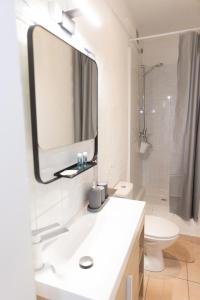 a bathroom with a white sink and a mirror at Hyper-centre Toulon T2 climatisé in Toulon +9 photos