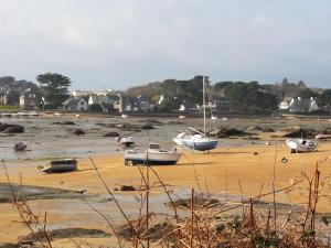 a group of boats sitting on the beach at Studio in Trégastel