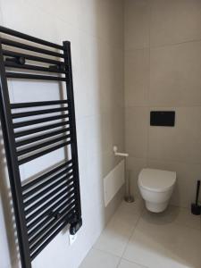 a bathroom with a toilet and a shower stall at Casa Tin Tin in Moncarapacho