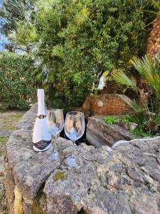 dos copas de vino y una botella en una roca en Villa Edera, en Alghero 48 fotos más