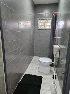 un baño con inodoro y ducha en Jagtlust, en Meerzorg