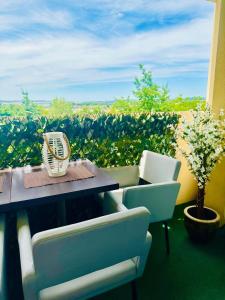 a table and chairs on a balcony with a view at Appartement Reims in Reims